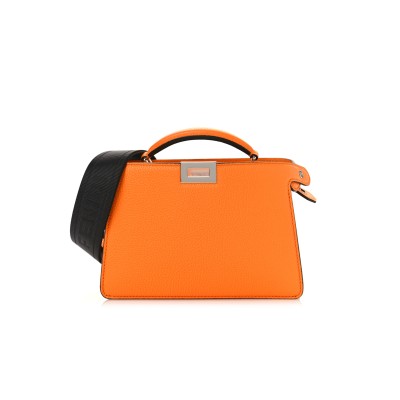 FENDI CUOIO ROMANO VITELLO COVER BI-COLOR PEEKABOO I SEE U X CROSS SATCHEL ORANGE (23*14.5*6cm) 